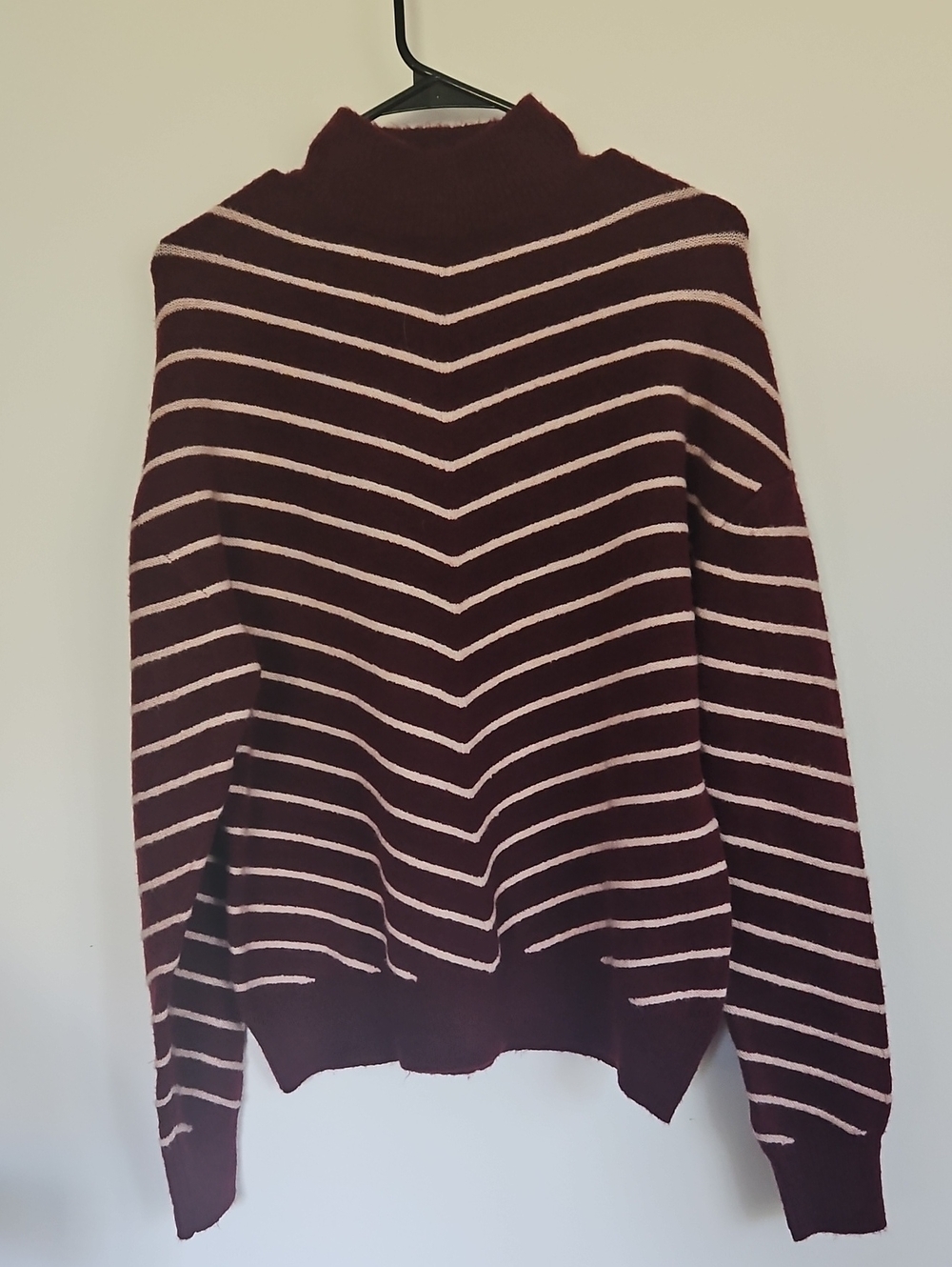 Liz Claiborne Burgundy and Light Pink Striped Mock Neck Sweater